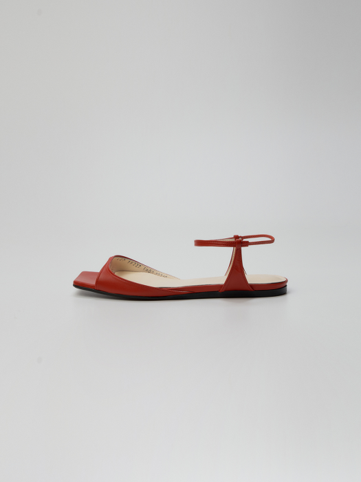PEPE Squared toe Leather Flat Sandals Red