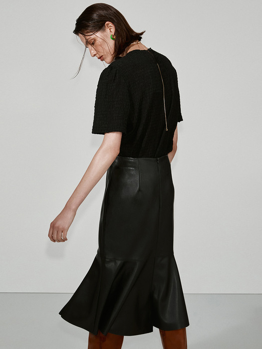Front slit mermaid skirt - Leather black