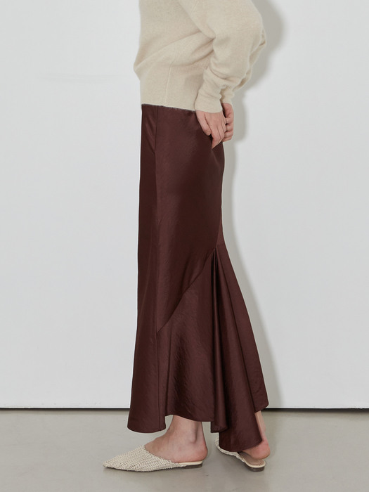 Satin Fishtail Long Skirts_Burgundy