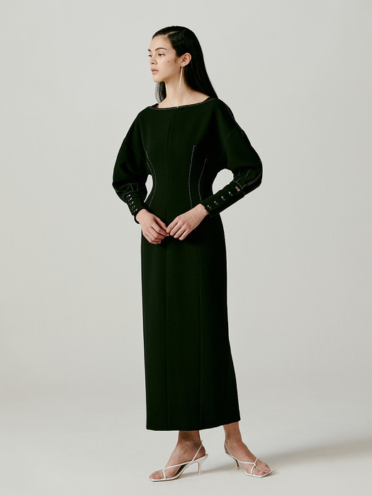 Balloon-Sleeve Wool-Blended Midi Dress