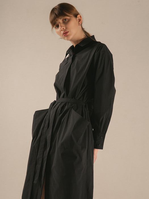 DRAPED POCKET DRESS (BLACK)