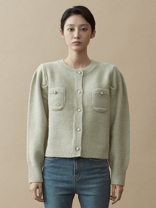 V.wool pearl button knit (gray beige)