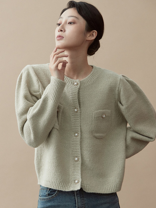 V.wool pearl button knit (gray beige)