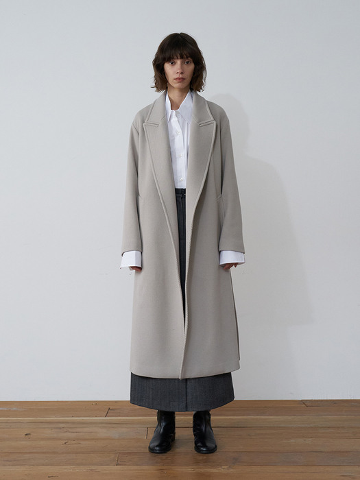 Coat Twill Peaked Wool Beige Gray