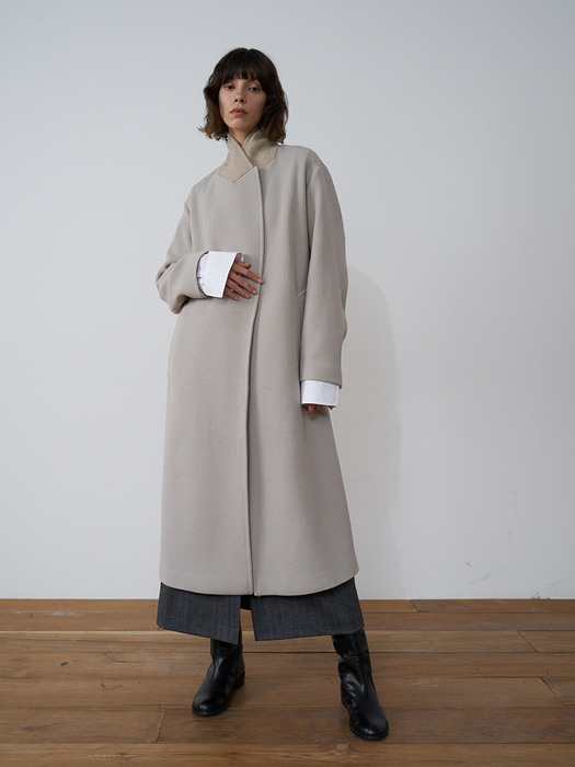 Coat Twill Peaked Wool Beige Gray