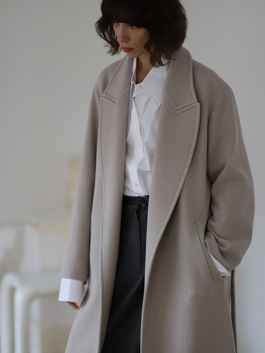 Coat Twill Peaked Wool Beige Gray