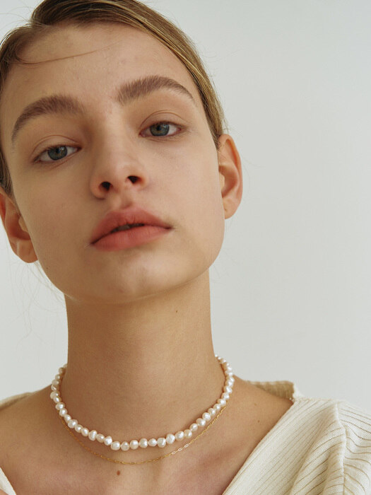 [SET] mid chain pearl layered necklace (Silver 925)
