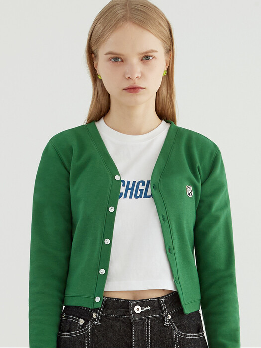 TIGER LOGO BANDING CROP CARDIGAN (GREEN)