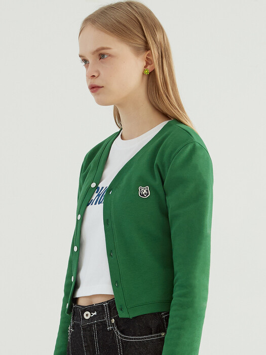 TIGER LOGO BANDING CROP CARDIGAN (GREEN)