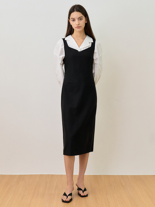 comos494 V-neck sleeveless dress (black)