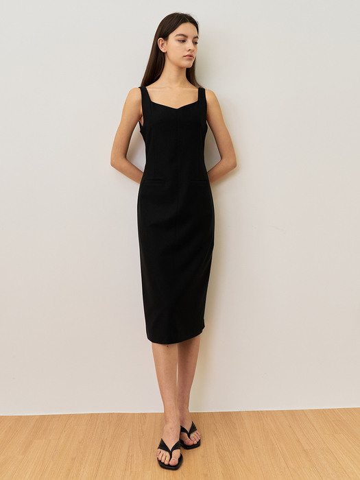 comos494 V-neck sleeveless dress (black)