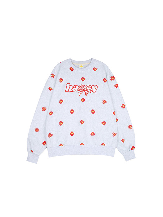 Red flower pattern Sweat-shirt [Light grey]