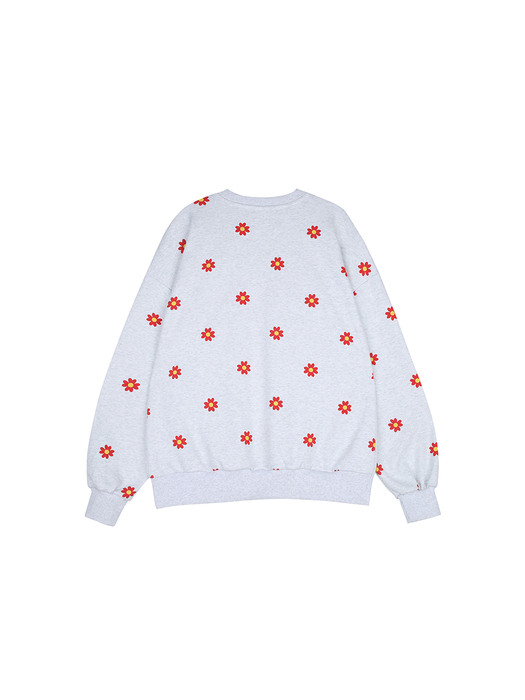 Red flower pattern Sweat-shirt [Light grey]