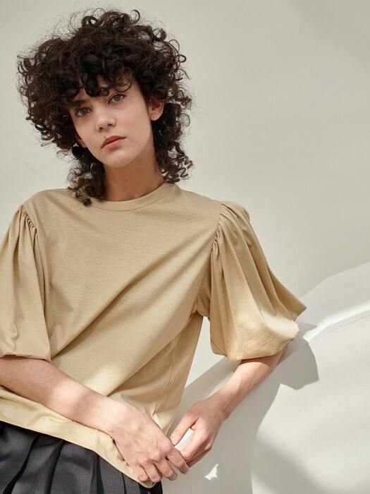 SILK VOLUME SLEEVE T-SHIRTS_SAND BEIGE