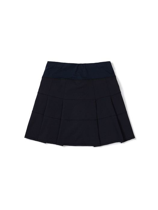 Block Pleated Skirt Navy