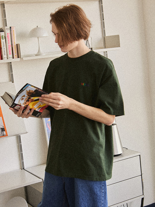 Overdyed Embroidered logo tee -Green
