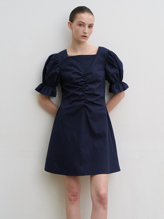Cotton-seersucker mini dress (navy)
