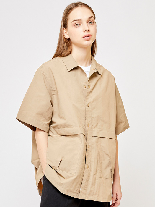 CL099_Two Pocket Nylon H/S Shirt_Beige