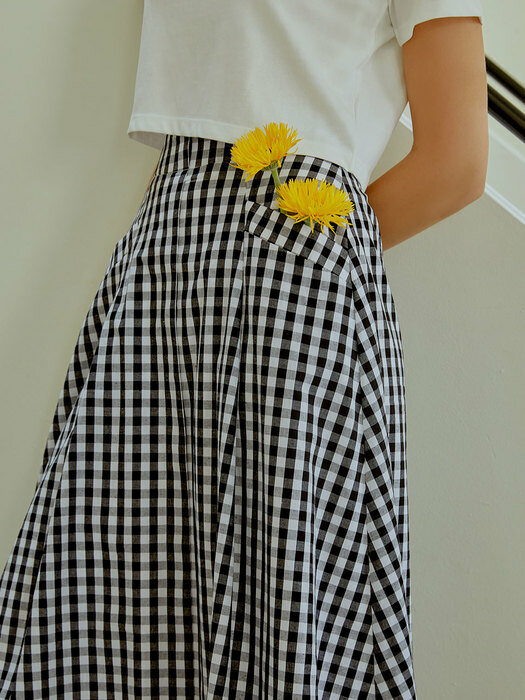 check flare long skirt(black)