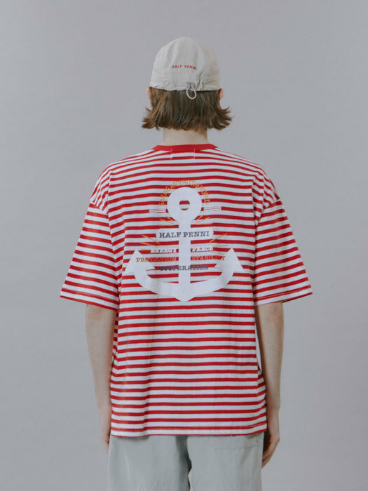 ANCHOR PRINTING STRIPE HALF SLEEVE[RED]