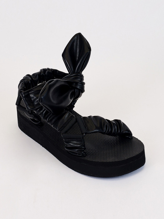 Ribbon Ankle Sandal (Black Leather)