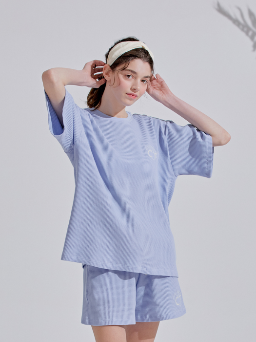 OVERSIZE FIT WAFFLE T-SHIRT : 오버핏 와플 티셔츠 프로벤스 블루