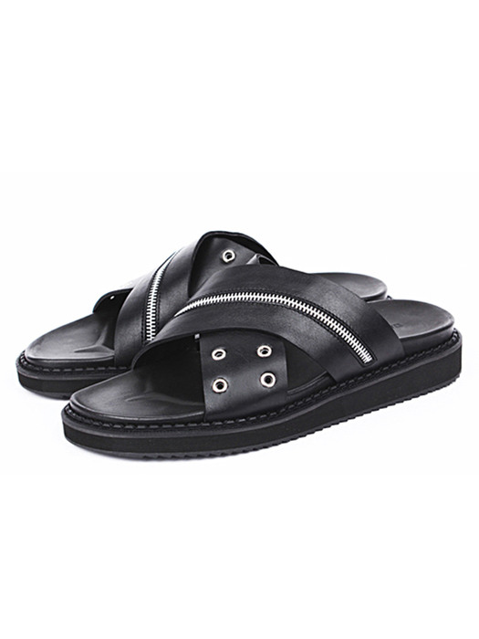 DAVID STONE ZIPPER X RING LEATHER CROSS SANDALS