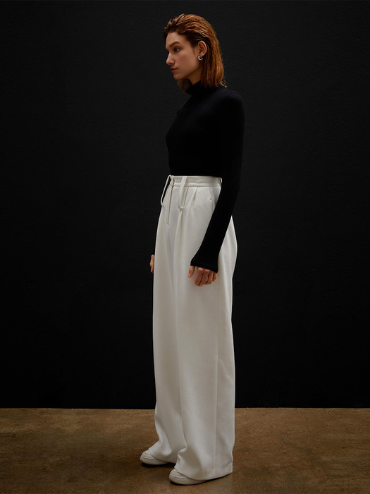 BELTED POINTED WIDE-LEG TROUSERS WHITE