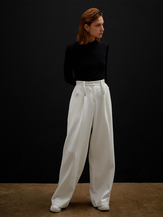 BELTED POINTED WIDE-LEG TROUSERS WHITE