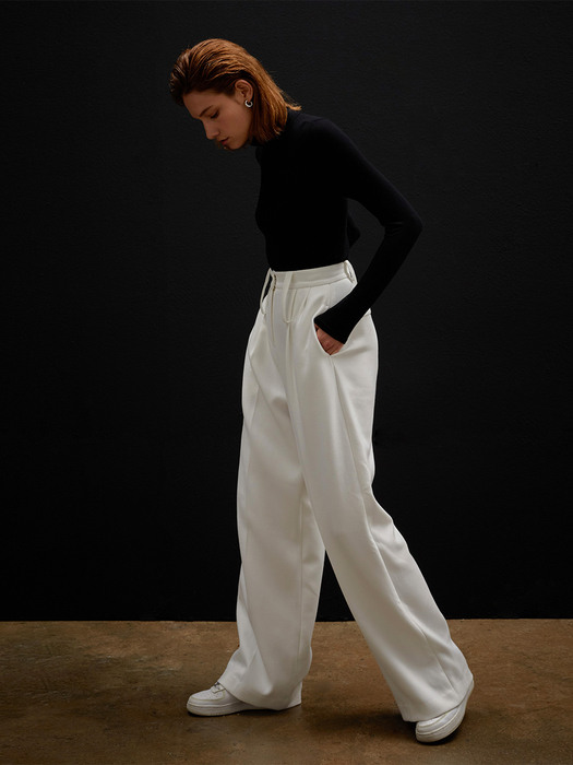 BELTED POINTED WIDE-LEG TROUSERS WHITE