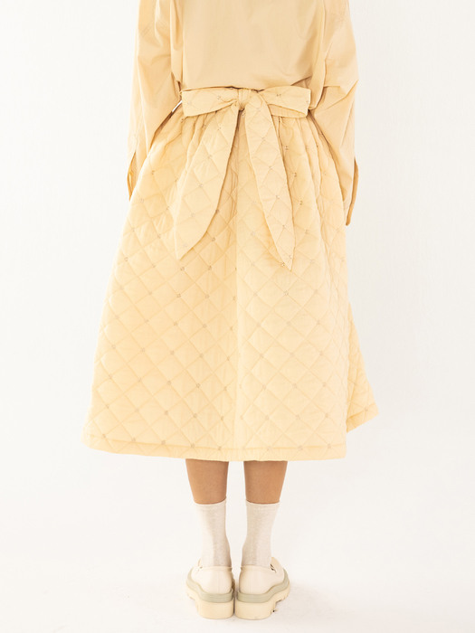 Flower Quilted Flare Skirt_Butter