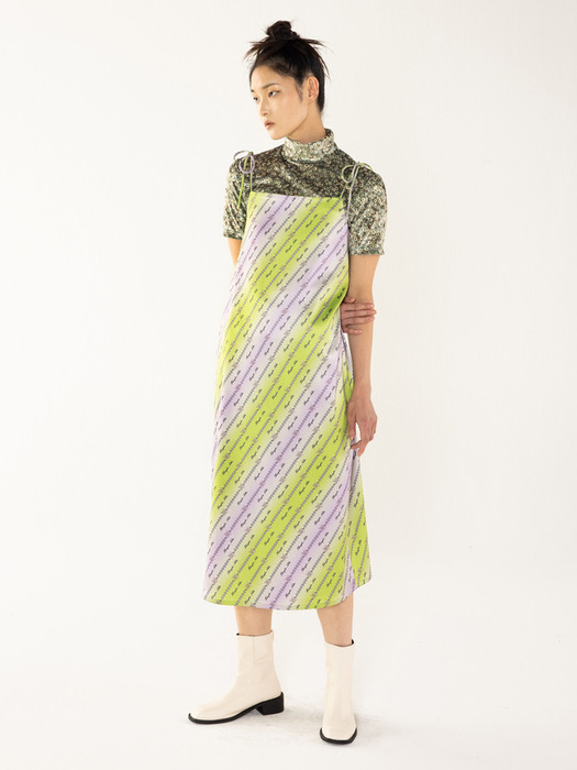 Knot-print Slip Dress_Green/Purple