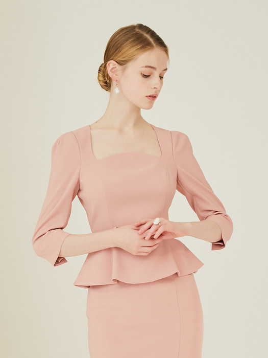 OLGA Square neck peplum blouse (Salmon pink)