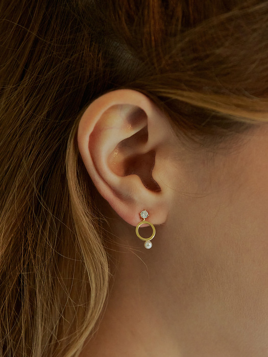 Pearl n Cubic Circle Earring (Silver925)