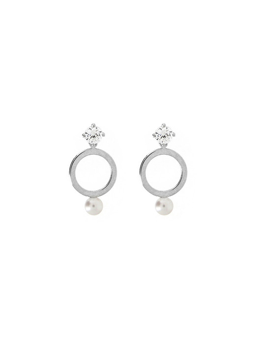 Pearl n Cubic Circle Earring (Silver925)
