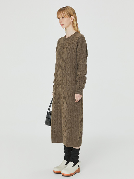 Cable Knit Maxi Dress in Brown Mel