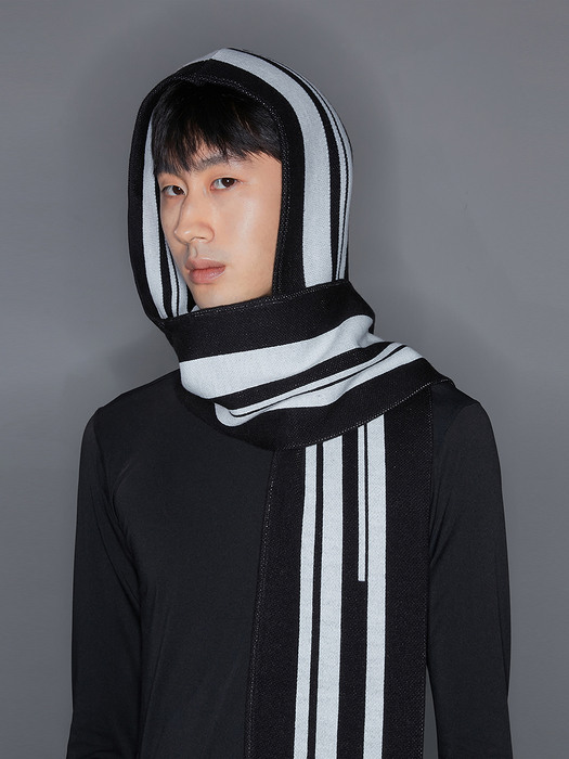  STRIPE HOODIE MUFFLER [UNISEX/LIGHT GRAY]