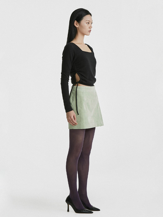 21AW Rib Side Pleated Mini Skirt-Mint