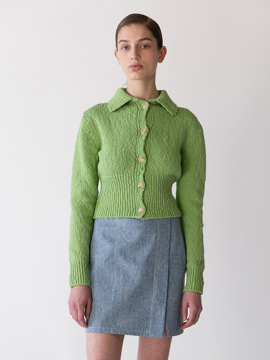 [단독] stand collar button cardigan (green)