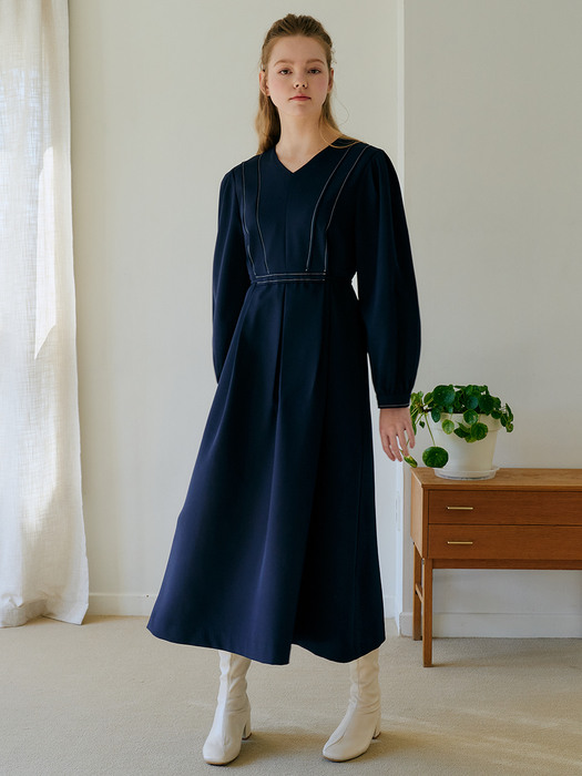 monts 1452 pintuck stitch long dress (navy)  