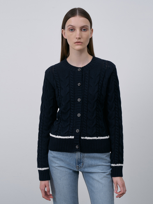 Cotton cable cardigan-Navy