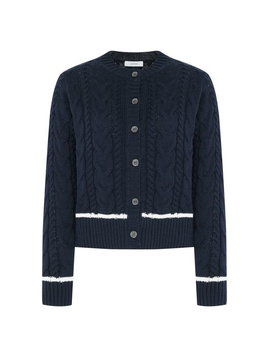 Cotton cable cardigan-Navy