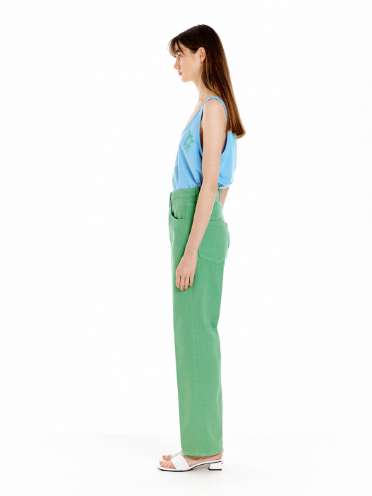 UNEVA Asymmetric Front Denim Pants - Green