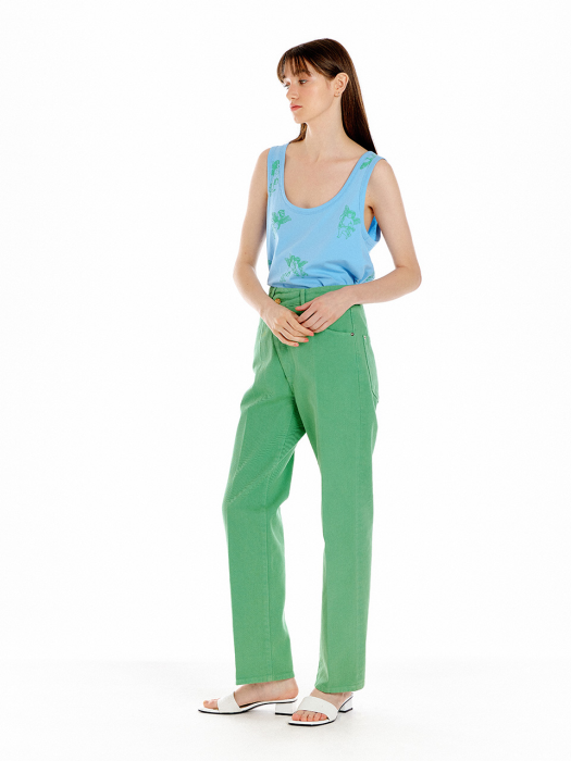 UNEVA Asymmetric Front Denim Pants - Green
