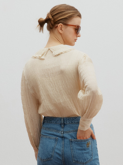 Double collar wrinkle blouse - Butter cream