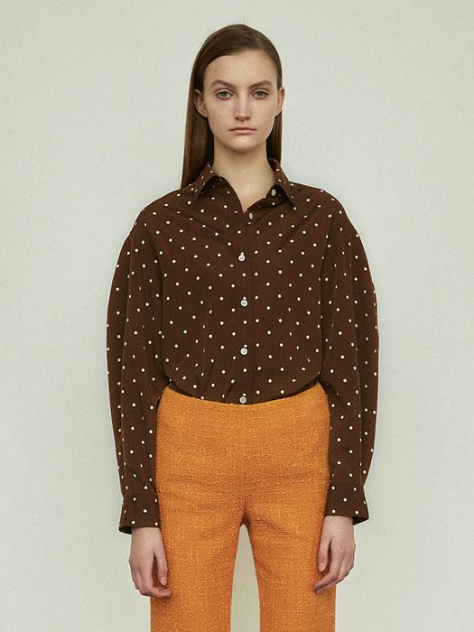 Volume Sleeve Shirt in Brown Dot