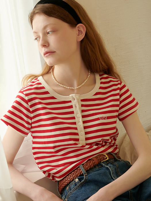 HENRYNECK HALF T SHIRT RED STRIPE