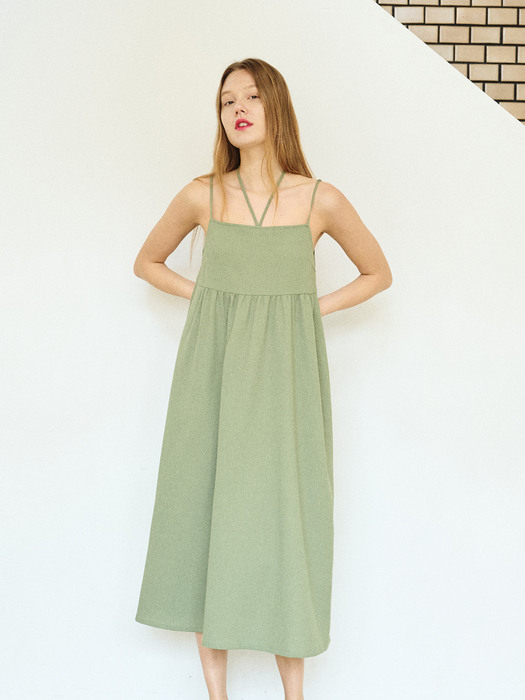 Cross Ribbon Maxi Dress - Khaki