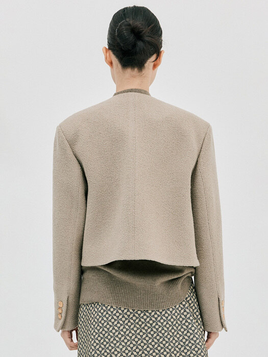 Tweed Cropped Jacket_Khaki Grey