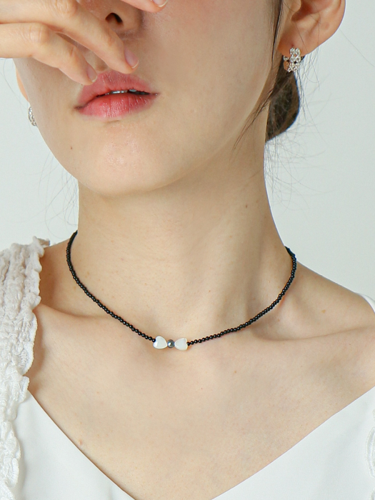 Onyx RibbonPoint Silver Necklace In358 [Silver]